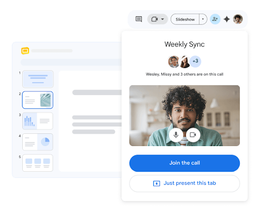 Совместная работа и видеовстреча внутри Google Slides